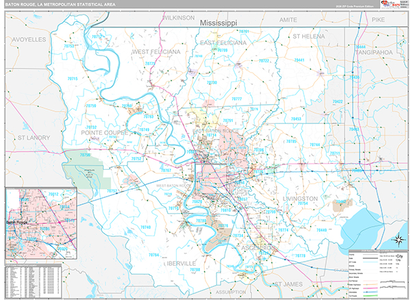 Baton Rouge Metro Area Wall Map